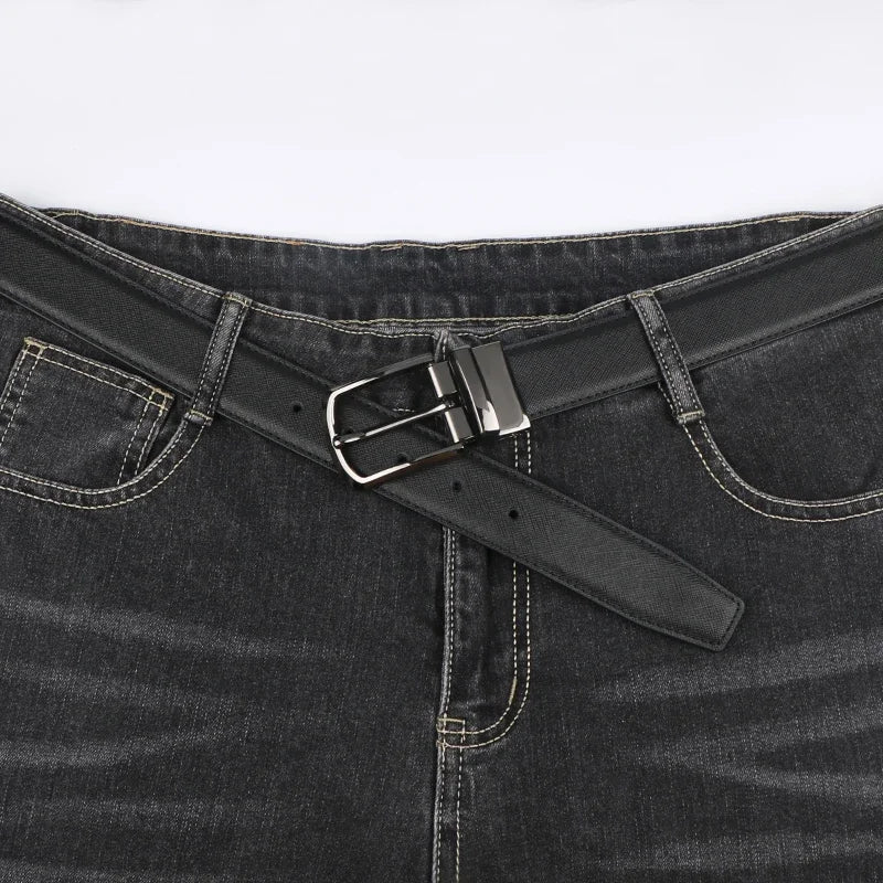 1pc Men's Business Genuine Leather Cowhide Belt, Rotating Pin Buckle Casual Belt For Men, Double-sided Wear Belt