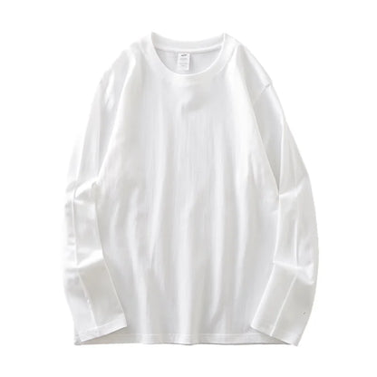 Men's 260G Long Sleeve T Shirts 2025 Spring Pure Cotton Solid Color Basic Crew-Neck Undershirt Men's Loose Tops 11 Color