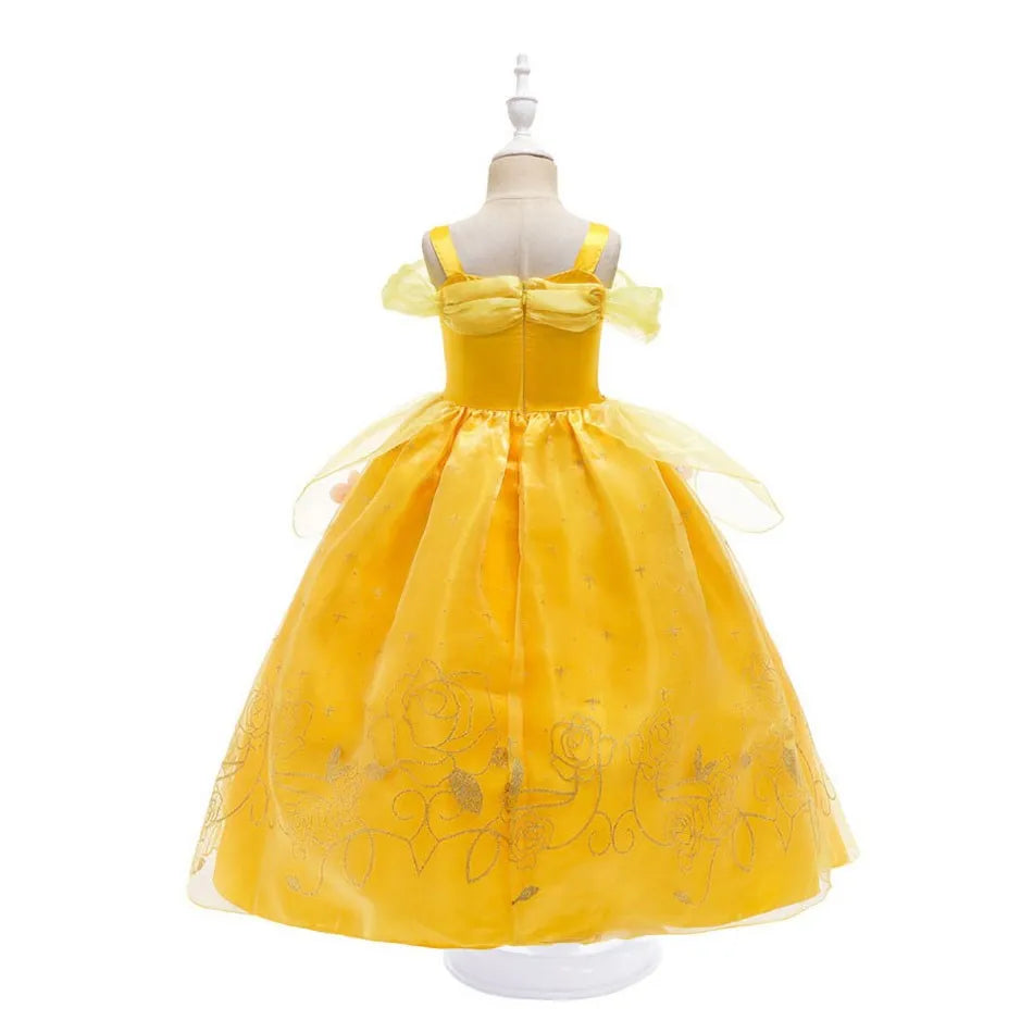 Girl Belle Dress Up Sleeveless Floral Children Party Princess Costume Kids Beauty and The Beast Halloween Carnival Outfit Clothe