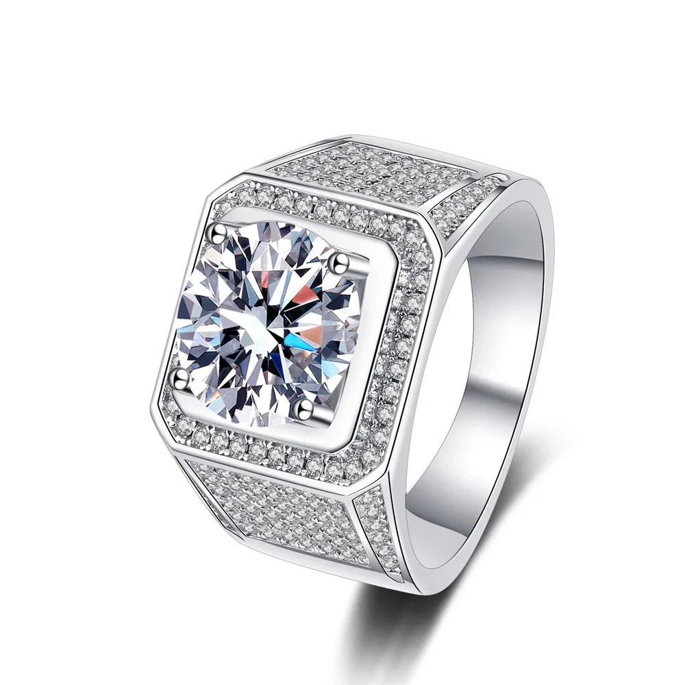5ct D Color Moissanite Ring 925 Sterling Sliver Plated 18k Eternity Band Hip Hop Rings for Man Party Sparkling Jewely