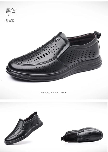 Spring Summer New Hallow Leather Shoes for Men Solid Color Fashion Dress Shoes Male Soft Sole Business Casual Shoe Man