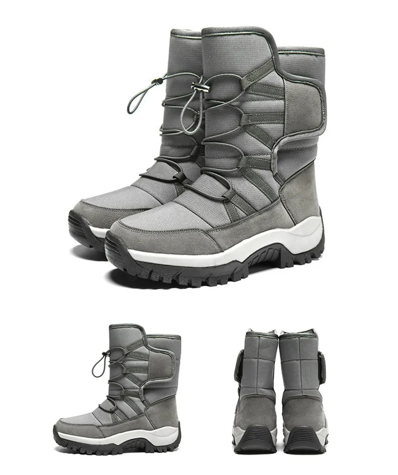 Brand Men's Winter Shoes Waterproof Men's Boots Warm Plush Couple Snow Boots Outdoor Non-slip Hiking Boots Men Work Ankle Boots
