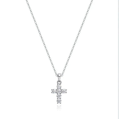 D Color 3mm Moissanite Cross Pendant for Women 6pcs Gemstone Sparkling Simulated Diamond S925 Silver Moissanite Necklace