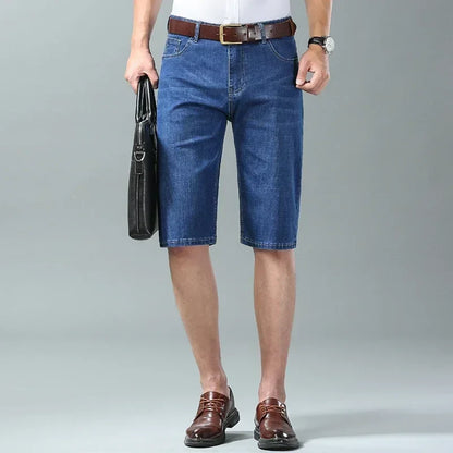 New Summer Men's Denim Shorts Fashion Light Color Casual Loose Multi-pocket Straight Five-minute Pants Elastic Knee Shorts