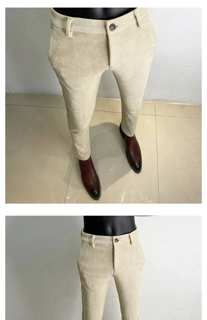 2025 Winter Men Suit Pants Woolen Thicken Keep Warm Formal Trousers Pantalones Hombre Solid Casual Slim Fit Pants Men Clothing