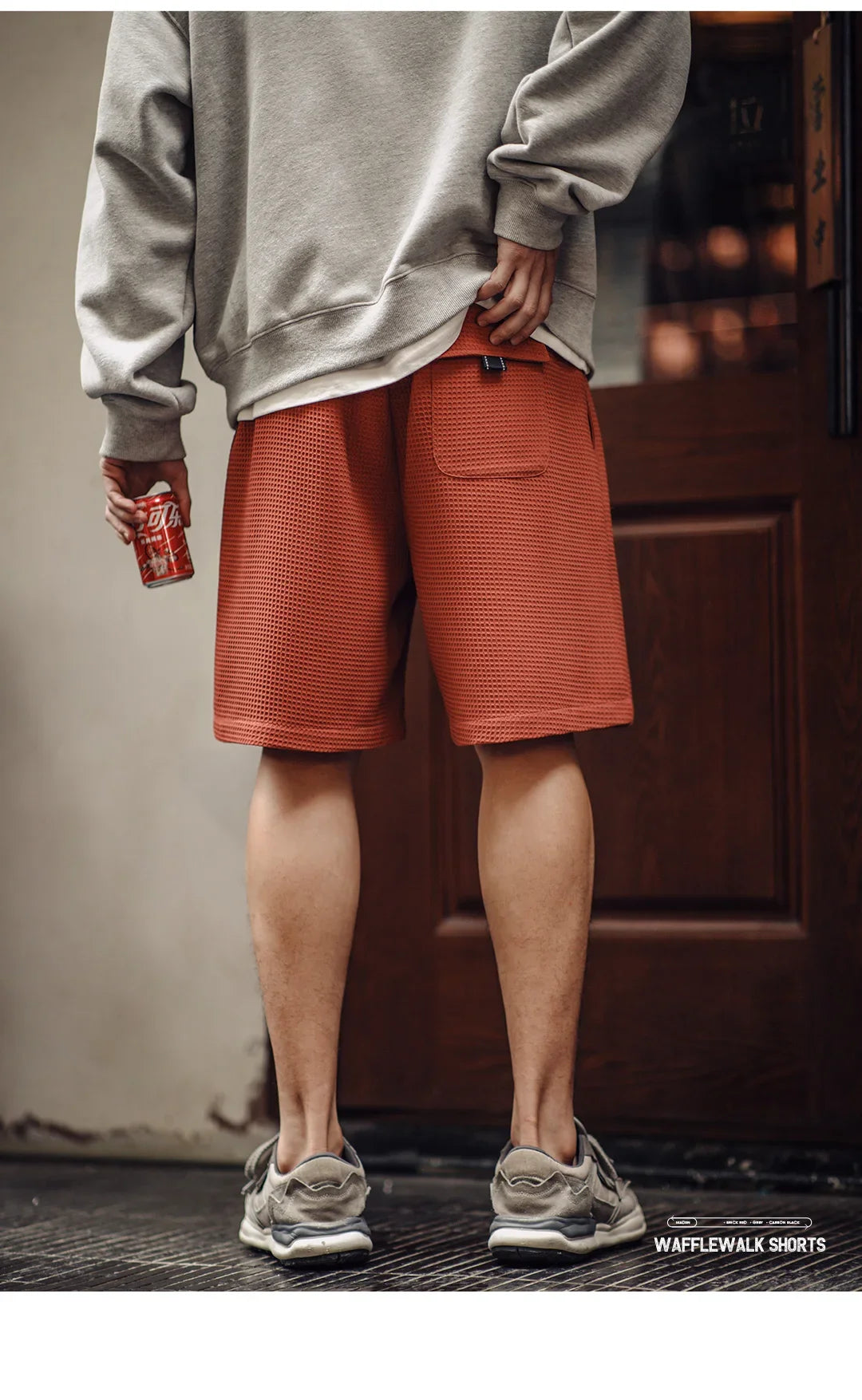 Retro Profile Waffle Fabric Shorts Loose Straight Thin Breathable Elastic Waist Basketball Shorts for Men's Summer