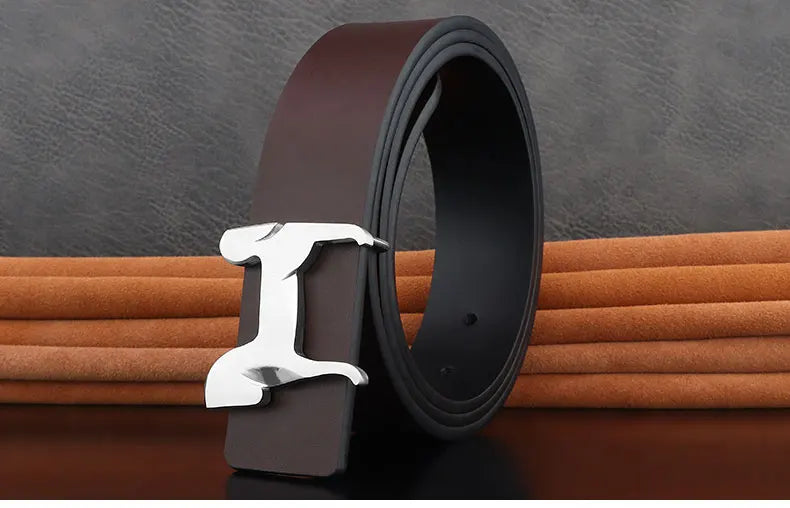 High grade Stainless steel horse slide buckle men belts 3.8cm wide genuine leather Waistband cowboy casual ceinture homme