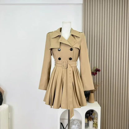 New Autumn Winter Women's Windbreaker Dress Mini Skirt Long Sleeve Empire Waistline Outerwear Female Long Coat N967