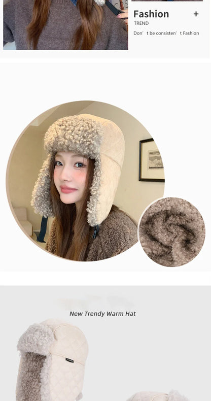 Russian Hat Thick Warm Lamb Fleece Winter Hat for Men Women Windproof Snow Ski Trapper Earflap Cap Male Female Bomber Hat