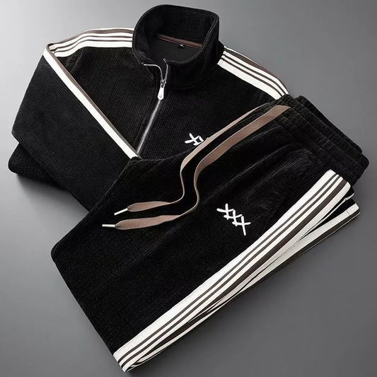 Fall and Winter Men's New Fashion Casual Sports Two-Piece Stand Neck Cardigan Jacket Trend Straight Leg Trouser Suit