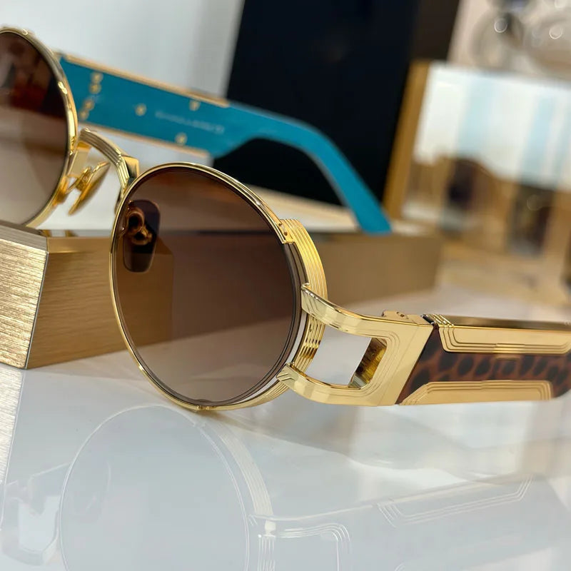 INS Luxury Sunglasses Small Oval Frame Alloy High Quality Handcrafted Fashion Brand Design UV400 for Unisex Eyeglasses with Case