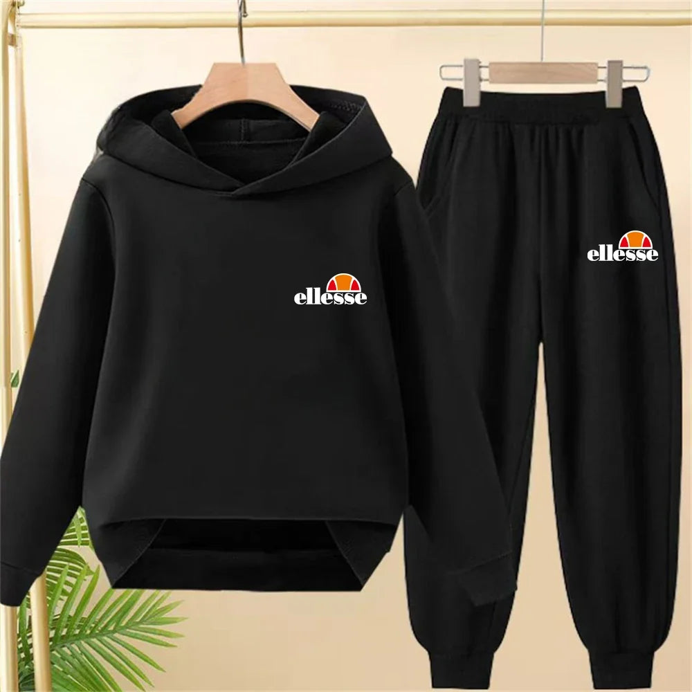 Black Children Hoodie Child print 3-12 Years Old Boys Girls Toddler hoodie Coat Top+Pants Stylish Casual Sweatshirt Set