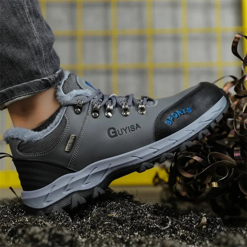 2024 New Winter Plush Safety Work Shoes For Men Waterproof Indestructible Steel Toe Cap Anti Nail Construction Shoes Male Boots