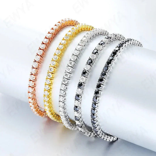 Bracelet de tennis en moissanite Real D Color Full 2/2.5/3/4/5/6.5mm pour femmes S925 plaqué or rose 18K avec maillons en diamant