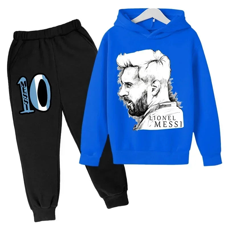 Spring Autumn Children's Hoodie Set Messi Avatar Printed Sportswear Hoodie Pants Suit 2-piece Set Boy Girl Kid Clothes Tracksuit