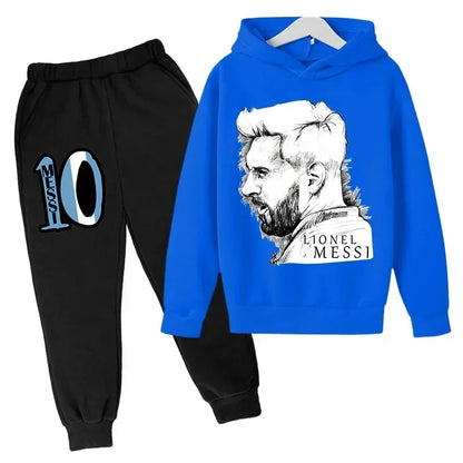 Spring Autumn Children's Hoodie Set Messi Avatar Printed Sportswear Hoodie Pants Suit 2-piece Set Boy Girl Kid Clothes Tracksuit