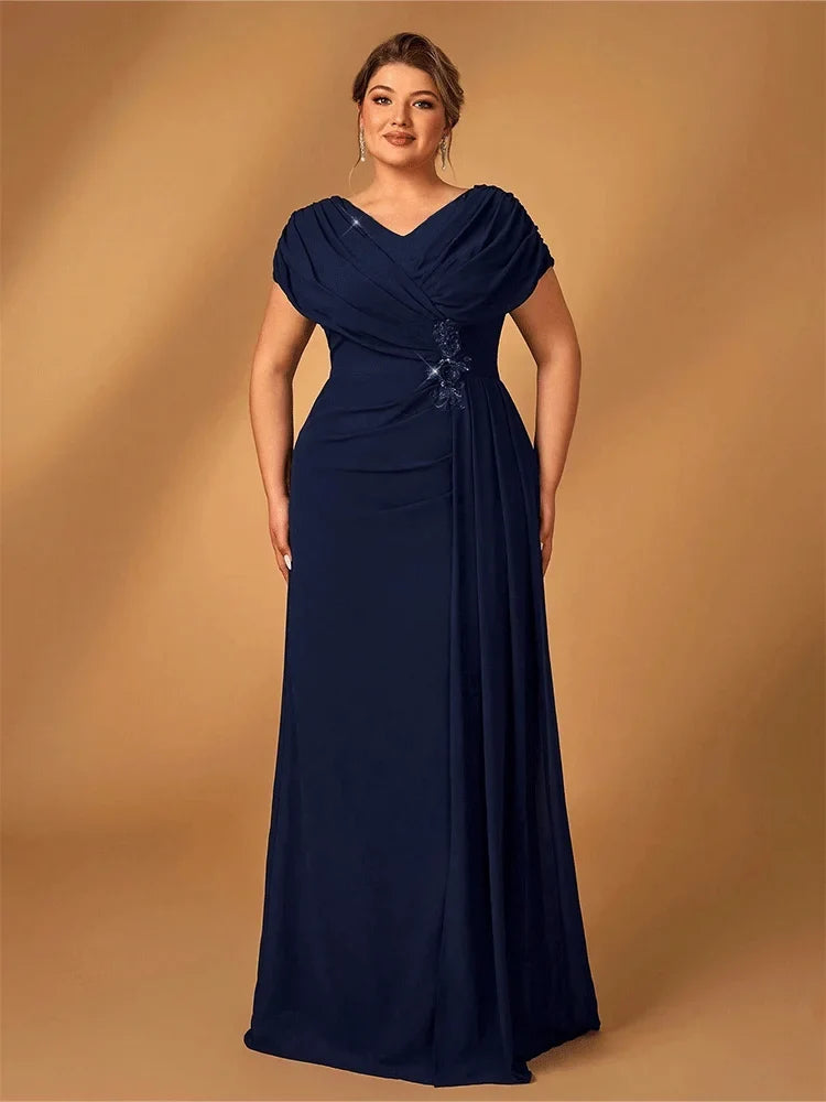 Plus Size Luxury Mom Wedding Reception Party Luxury Shiny Plus Size Chiffon Mother Navy Blue Evening Dress