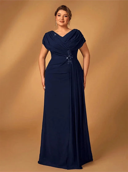 Plus Size Luxury Mom Wedding Reception Party Luxury Shiny Plus Size Chiffon Mother Navy Blue Evening Dress