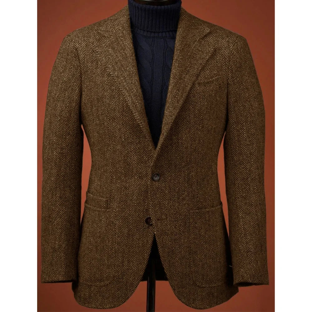 Herringbone Slim Fit Suit Jacket For Men's Single Breasted Business Blazer Casual Jacket Fashion Comfortable Elegant Mens