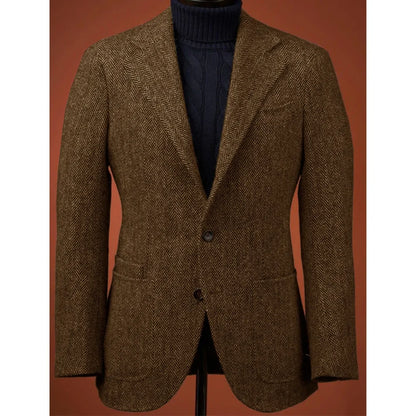 Herringbone Slim Fit Suit Jacket For Men's Single Breasted Business Blazer Casual Jacket Fashion Comfortable Elegant Mens