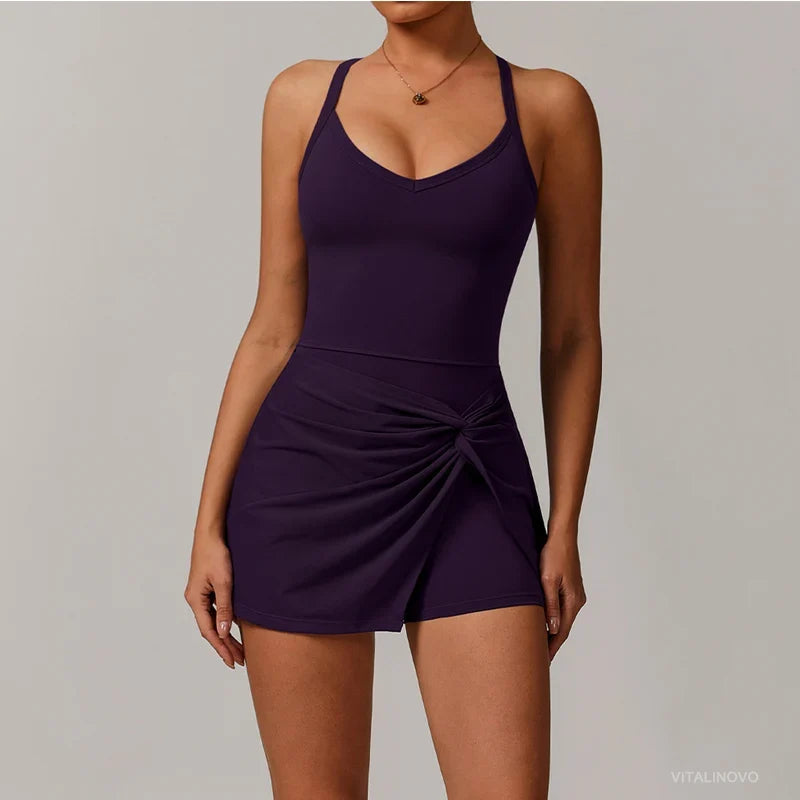 Womens Tennis Dress with Shorts Underneath Workout Dress with Built-in Bra Deep V Neck Athletic Dresses Golf Dress