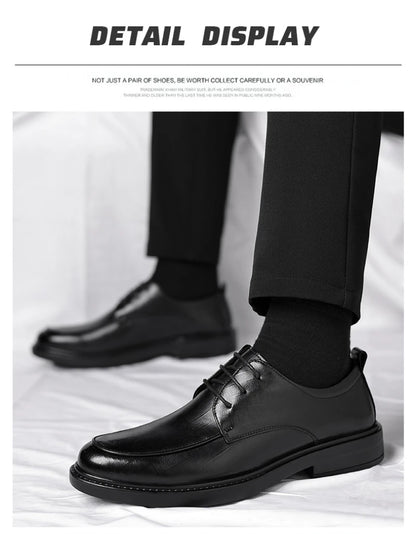 Leather Shoes Men's Four Seasons Business Formal British Casual Commuting Style Black Heightening Wedding Groom's Shoes New