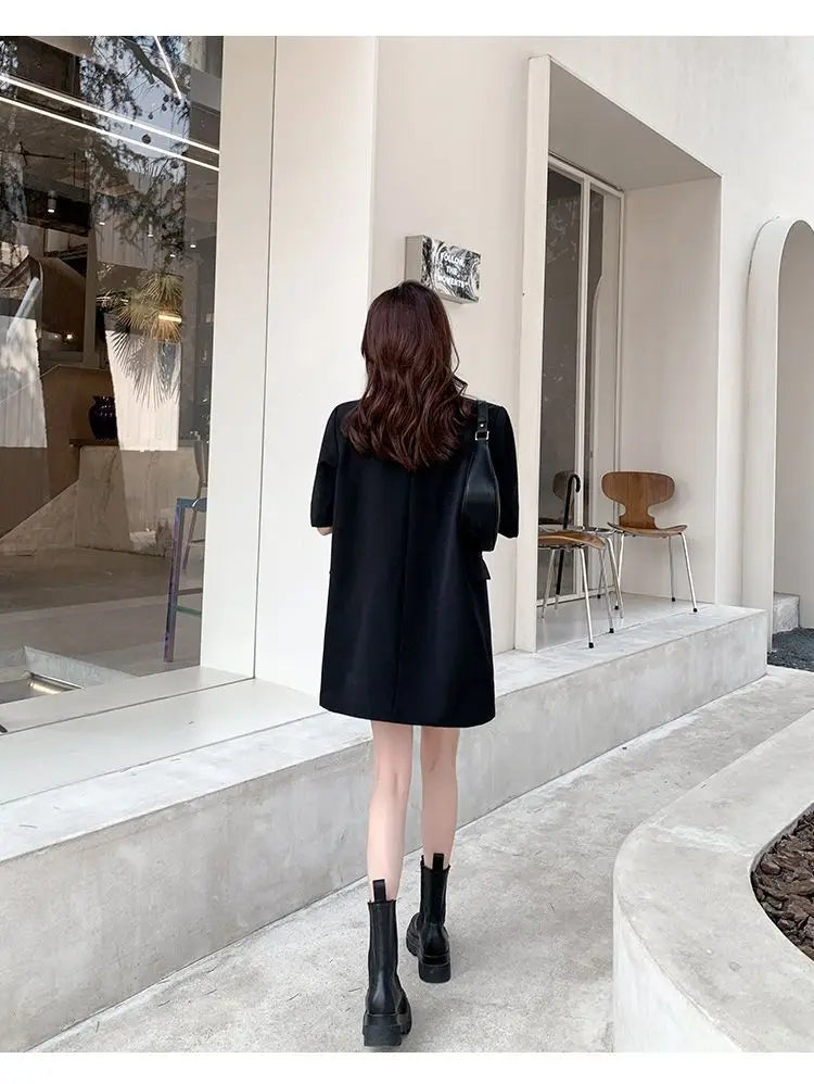 Korean Fashion Loose Thin Blazer Women Spring Autumn New Extra Large Mid Length Short Sleeved Women Coat Casual Outwear