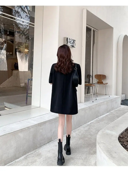 Korean Fashion Loose Thin Blazer Women Spring Autumn New Extra Large Mid Length Short Sleeved Women Coat Casual Outwear