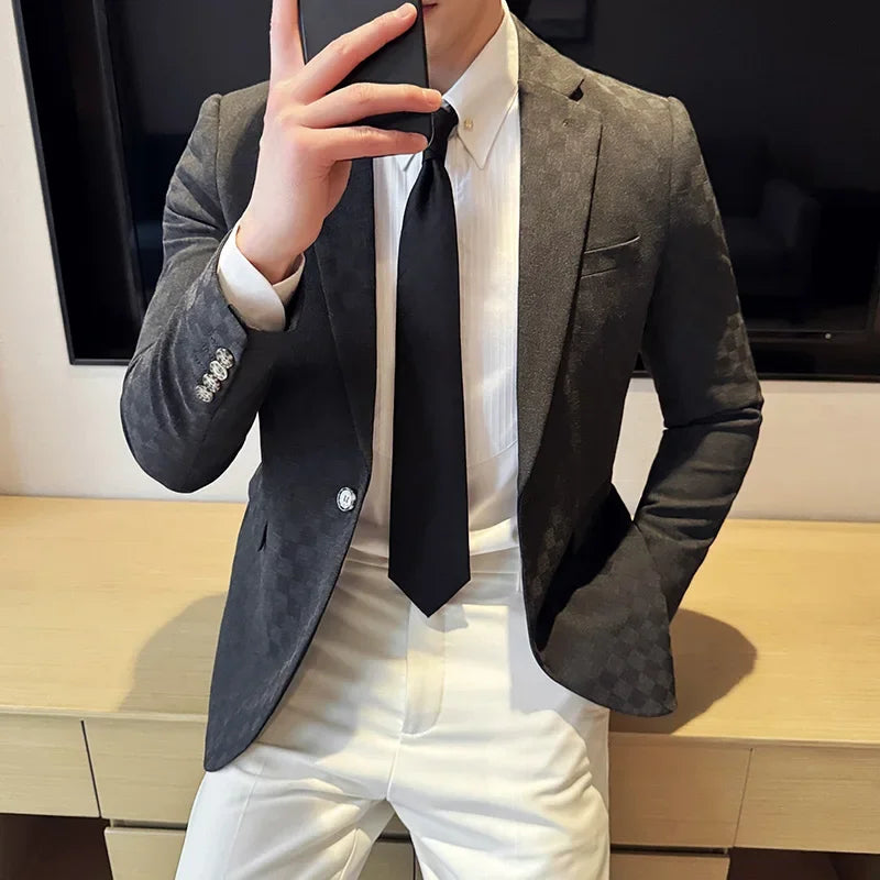2025 Spring Plaid Blazers Coats 6 Color Fashion Luxury Business Slim Fit Social Suit Jacket Formal Wedding Prom Tuxedo 5XL-M