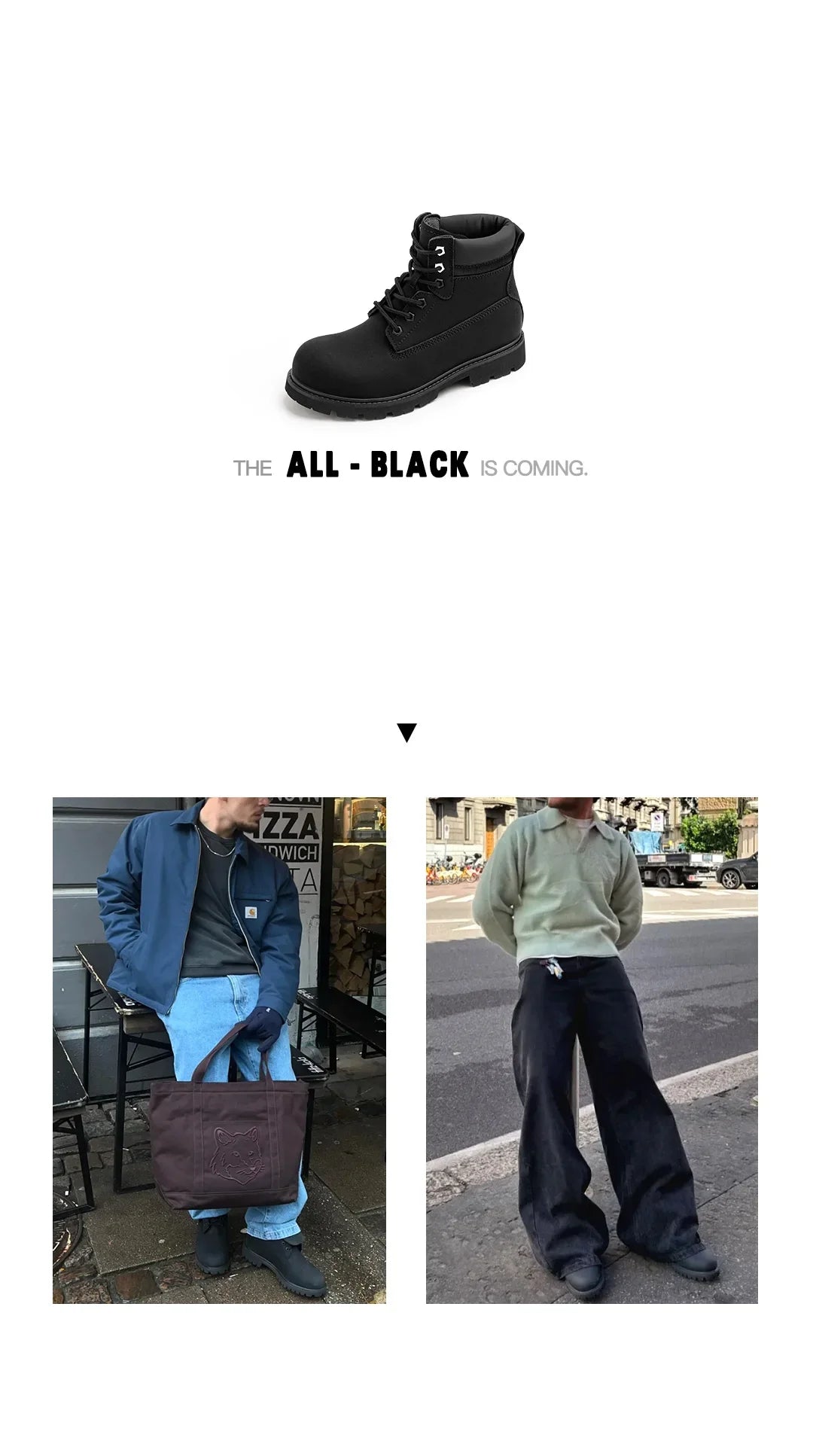 Men's Versatile Black Boots Plush Lining Warmth Shoes Retro Non-Slip Thick Sole Work Boots Outdoor Casual Mid-Calf Boots