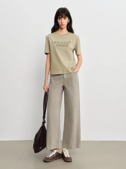 Patchwork Design Straight Ankle-length Jeans Frayed Edges Women's Spring 2026 New Arrivals Commuting Basics