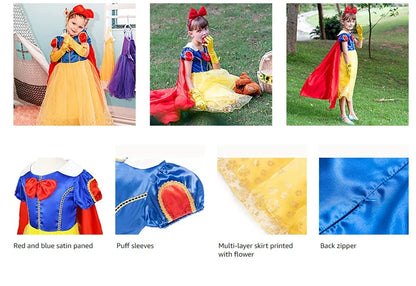 Girls Snow White Dress Kids Princess Dress Up Costumes Toddler Snow White And Huntsman Fancy Clothing Christmas Party Outfits