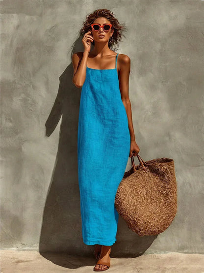 2026 Summer New Women Solid Color Spaghetti Strap Dress Loose Casual Comfortable Sundress