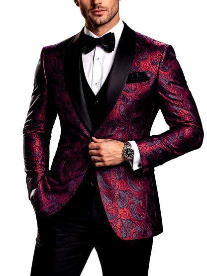 Men's Shiny Paisley Jacquard Tuxedo Blazer Slim Fit Shawl Lapel One Button Formal Prom Jacket for Wedding Groom Party