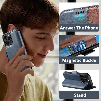 Faux Leather Wireless Charging Card Holder Stand Wallet Magnetic Flip Cover Phone Case For iPhone 16 Pro Max 15 Plus 14