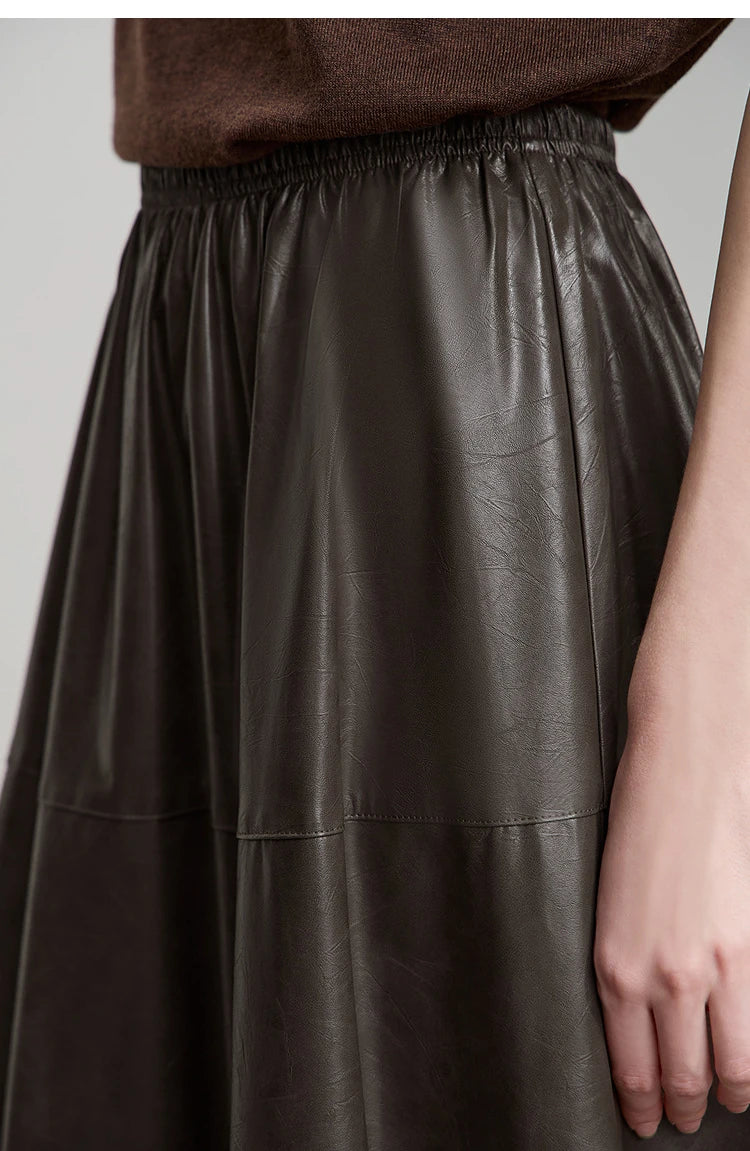 Minimalist Woman Black Midi Skirt 2025 Autumn Vintage Loose Luxury Party PU Leather Skirts Casual A Line Skirts 12543028
