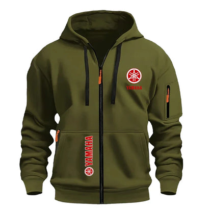 Yamaha Men's Casual Sport Hooded Sweatshirt - Spring/Autumn Street Fashion Outdoor Multi-Pocket Drawstring Loose Zipper Jacket