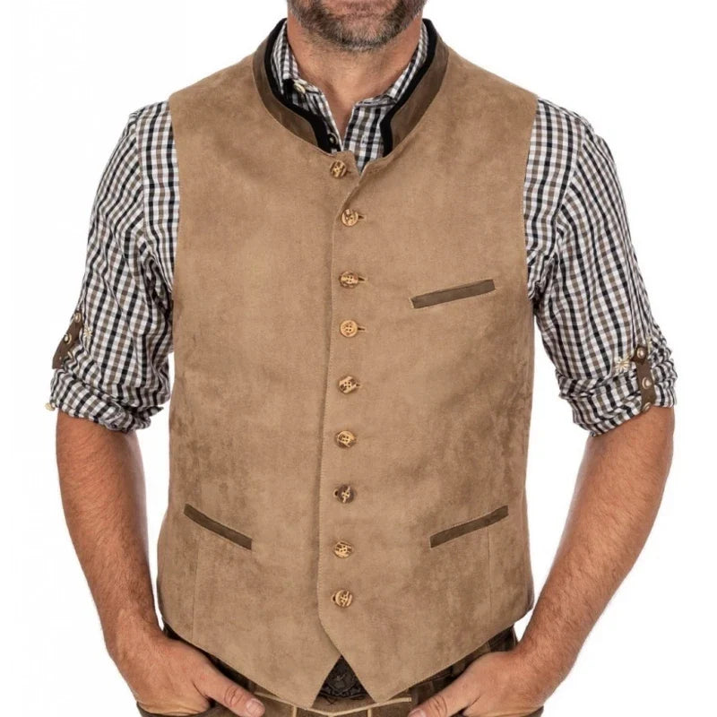 Men Vest Green Suede Velvet With Collar Single Breasted Waistcoat For Wedding Banquet Party Business Work Casual Daily Men Vest