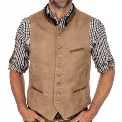 Men Vest Green Suede Velvet With Collar Single Breasted Waistcoat For Wedding Banquet Party Business Work Casual Daily Men Vest