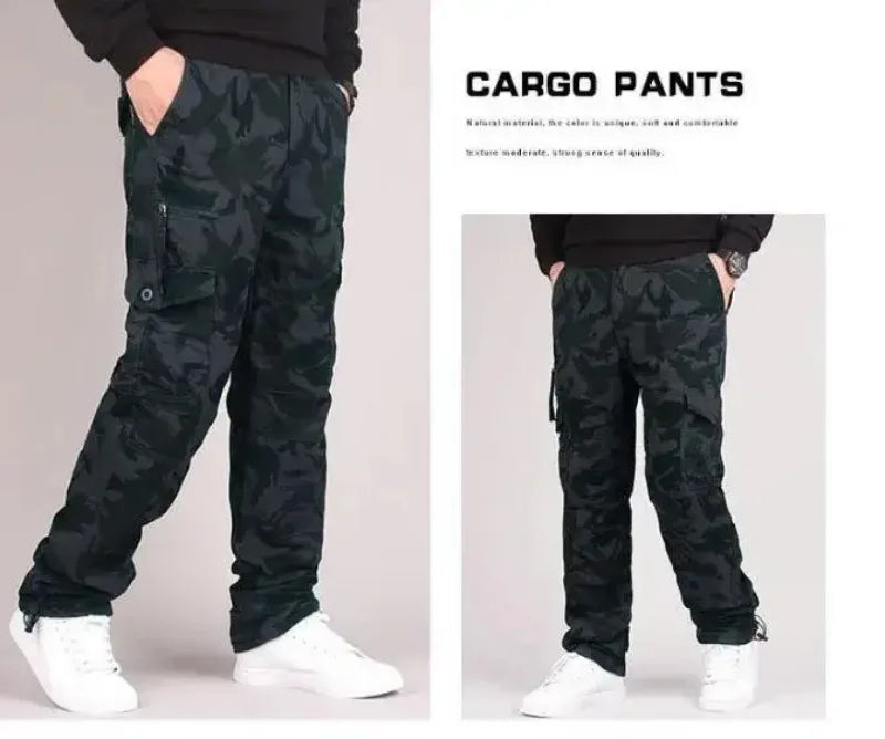 Men's Winter Thicken Fleece Cargo Pants Double Layer Straight Pants Men Casual Cotton Tactical Baggy Pant Warm Trousers S-5XL