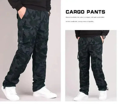 Men's Winter Thicken Fleece Cargo Pants Double Layer Straight Pants Men Casual Cotton Tactical Baggy Pant Warm Trousers S-5XL