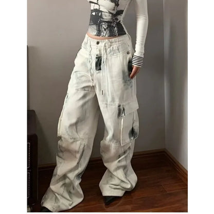 Women Jeans Wide Women's Jeans Span Shoujo Girl Style Denim Tier White Pants Jean Y2k Coquette Woman Clothing High Waist Pants