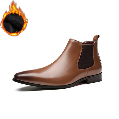 Elegant Simple Men Leather Boots Long Tip Square Toe British Chelsea Boots for Men Formal Business Luxury Shoes Spring Winter