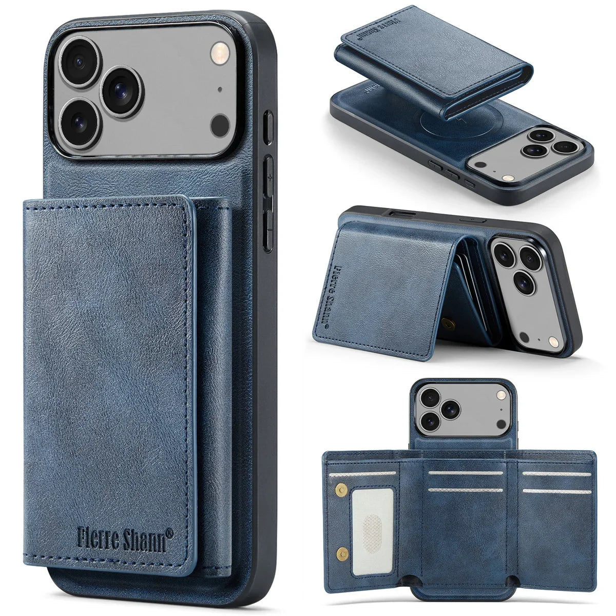 Wallet Cards Slot Leather Phone Case for IPhone 17 Air 17 Pro Max 15 16 Plus 14 13 12 11 Magnetic Magsafe Kickstand Back Cover