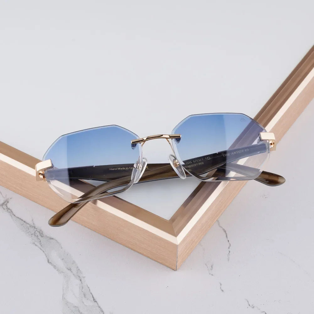 Rimless Polygon Luxury Sunglasses Acetate Alloy Gold Brand Irregular Square Original Classical Retro UV400 Gafas Hot