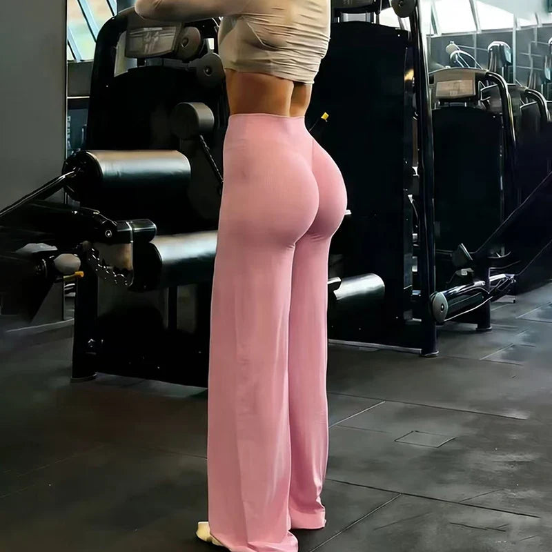 Gym Workout Wide Leg Leggings Ultra Soft High Waist Tummy Control Loose Yoga Pants Women Hip Lifting Straight Sports Trousers