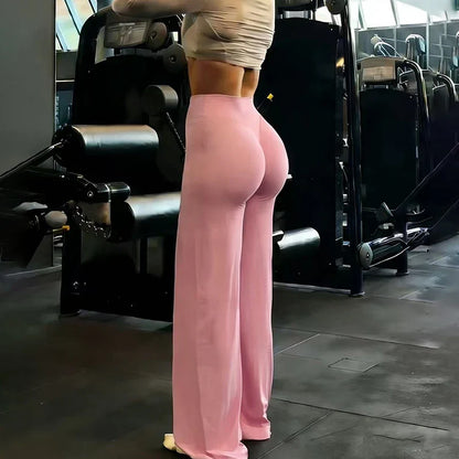 Gym Workout Wide Leg Leggings Ultra Soft High Waist Tummy Control Loose Yoga Pants Women Hip Lifting Straight Sports Trousers