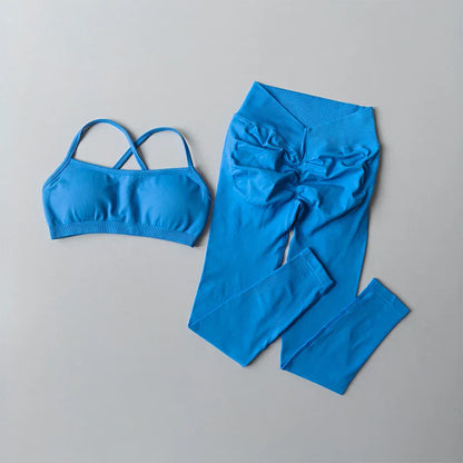 Peach Buttock Fitness Suit 2PCS High Waitsed Leggings Set Tight Yoga Sportswear Quick-drying Seamless Set Pilates Bra Women Sets