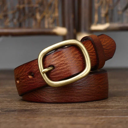2.8CM Ladies Thick Cowhide Copper Buckle Genuine Leather Jeans Belt Women High Quality Retro Luxury Cintos Female Waistband