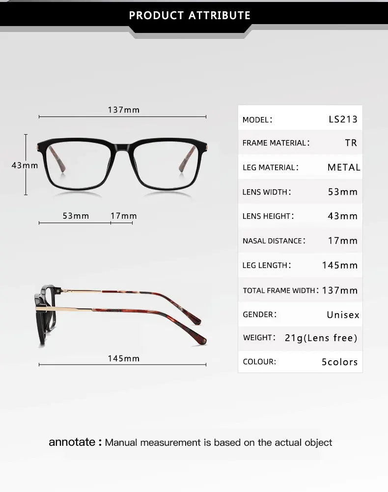 New Classic Geometric Simple Square Frame Design Men's Anti-blue Light Glasses Can Be Customized Prescription LS213